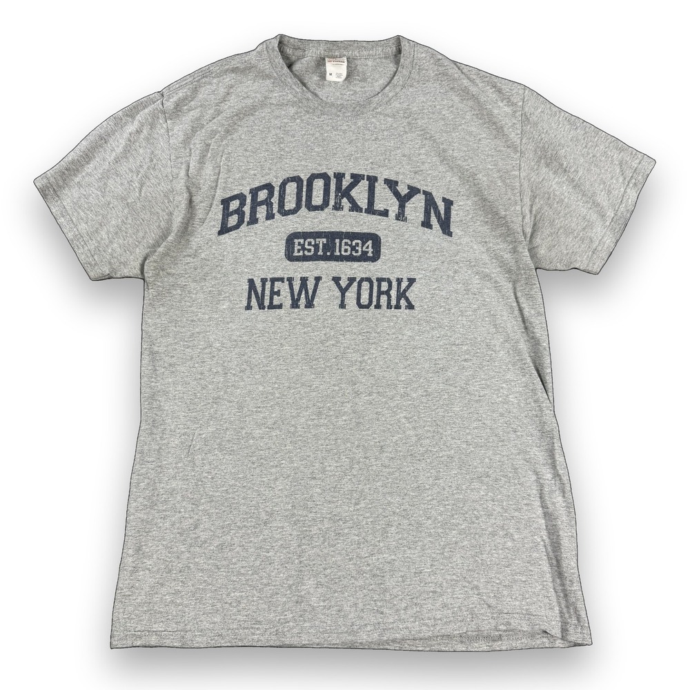 Vtg Fruit of the Loom HD Brooklyn New York Graphic T-Shirt Gray Mens Medium Y2K